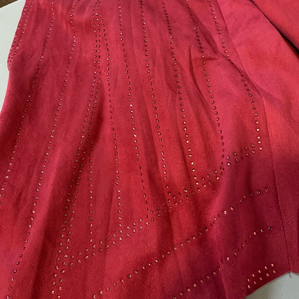 Vocal Open Front Lightweight Red Faux Suede Jacket with matching red bling - Picture 4 of 13